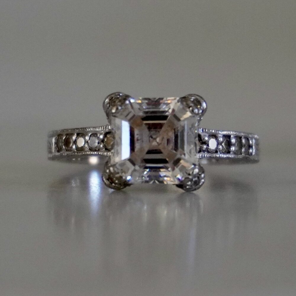 Tacori IV Sterling Silver Emerald Cut CZ Solitaire Ring